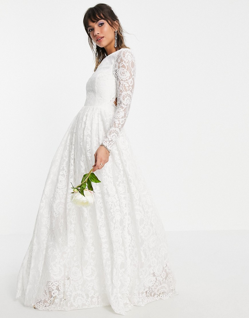 ASOS EDITION Odette lace long sleeve wedding dress with open back-White ...