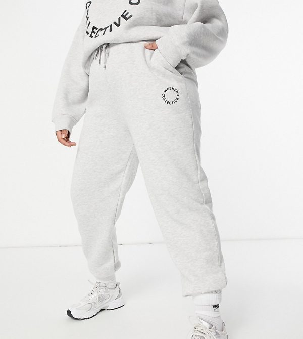 ASOS Weekend Collective Curve oversized sweatpants with logo in gray heather-Grey