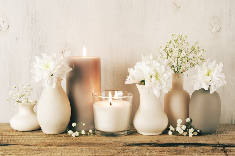 Candles Flowers Decor White