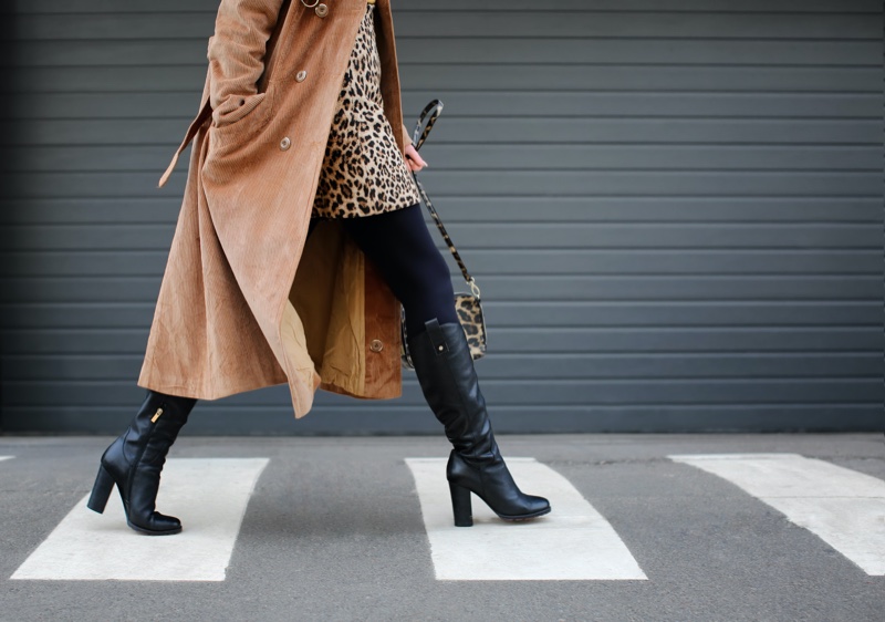 Cropped Woman Boots Coat Leopard Print Dress