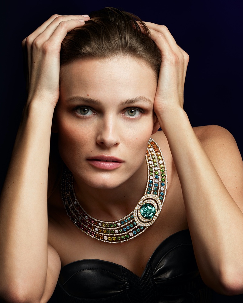 Edita Vilkeviciute models Louis Vuitton High Jewelry Bravery Chapter II collection.