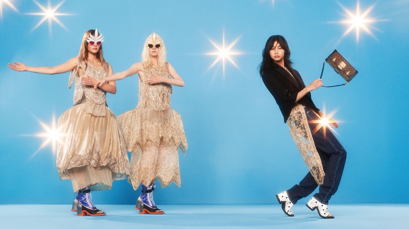 Kristine Lindseth, Fleur Breijer, and Hoyeon Jung pose for Louis Vuitton spring-summer 2022 campaign.