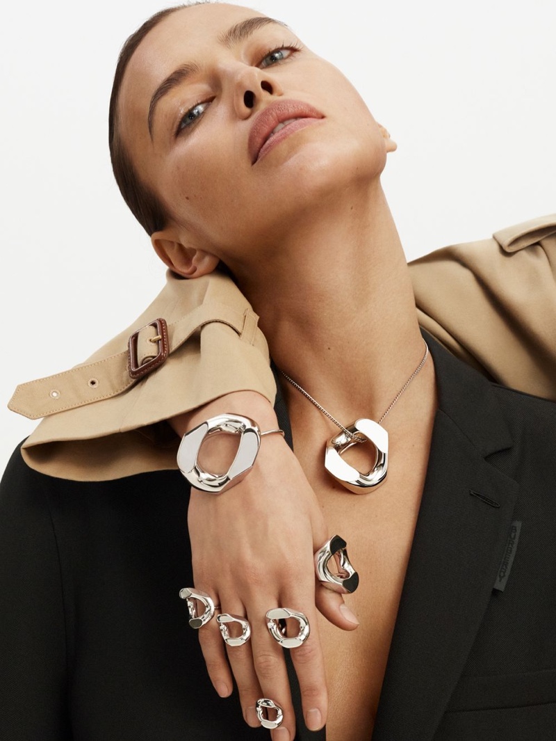 Irina Shayk models jewelry in Burberry spring-summer 2022 campaign