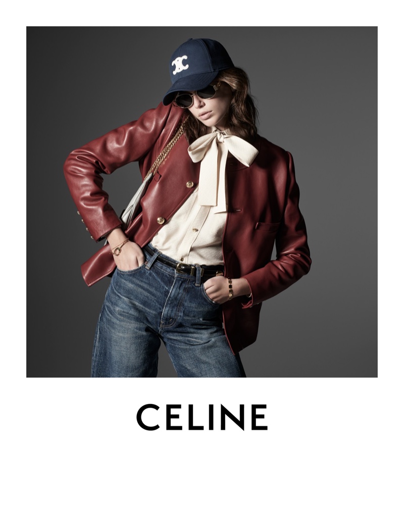 Kaia Gerber Red Chasseur Leather Jacket Celine