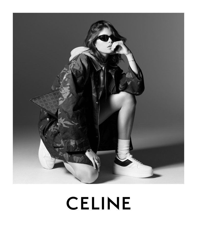 Kaia Gerber Oversized Jacket Block Sneakers Celine Summer 2022 Campaign