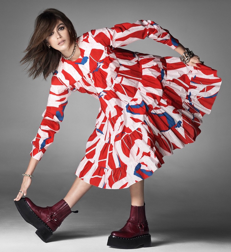 Kaia Gerber Red Patchwork Dress Ports 1961 Spring 2022 Campaign
