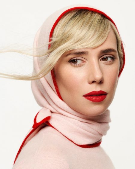 Lulu Figueroa Wears Spring Beauty Looks for ELLE Spain Lulu Figueroa Red Lipstick Head Scarf Retro Beauty