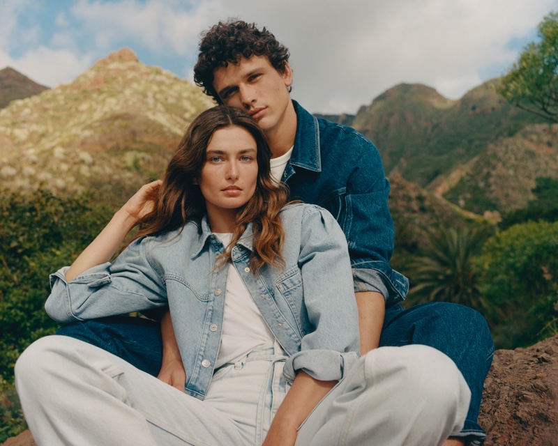 Married couple Andreea Diaconu and Simon Nessman front Mango Denim 2022 campaign.