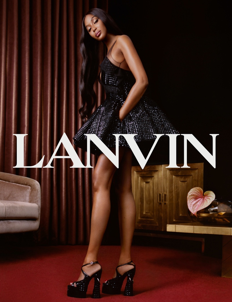 Naomi Campbell Black Dress Platforms Lanvin Spring 2022