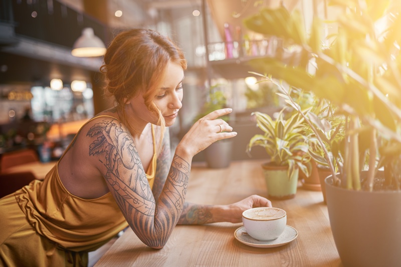 Tattooed Woman Cafe Redhead