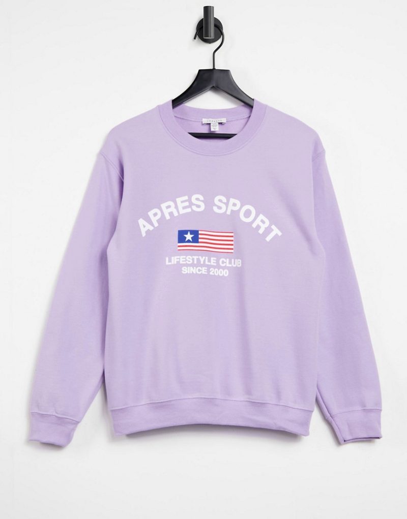 Topshop 'Apres Sport' motif sweatshirt in lilac-Purple