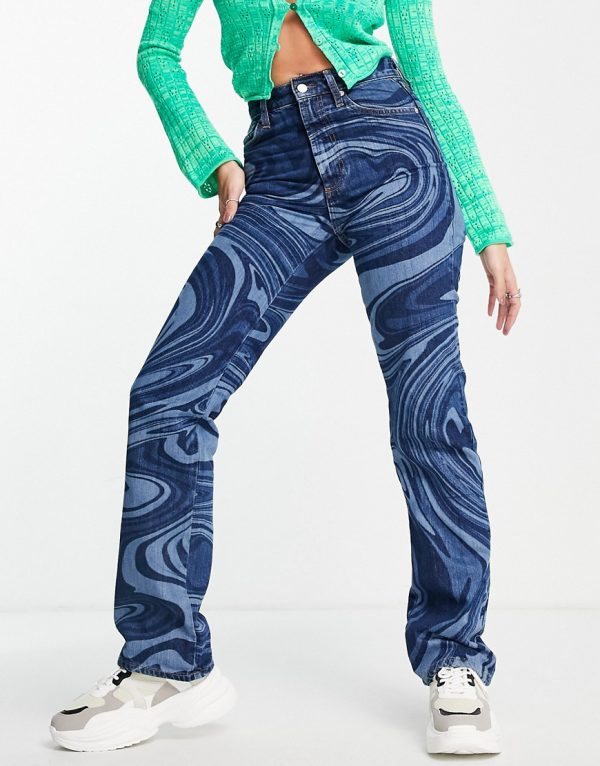 Topshop Kort organic cotton blend jean in mid blue swirl