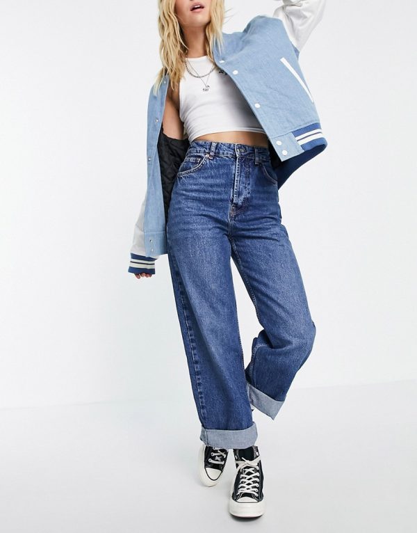 Topshop One oversized mom jean in mid wash blue-Blues