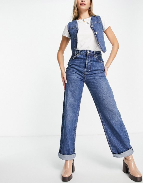 Topshop One oversized mom jeans in mid blue-Blues