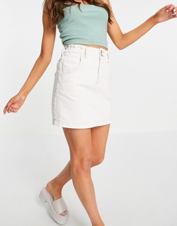 Topshop Paperbag organic cotton skirt in white