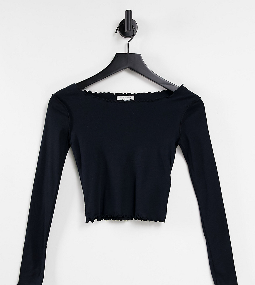 Topshop Petite long sleeve lettuce top in black | Fashion Gone Rogue