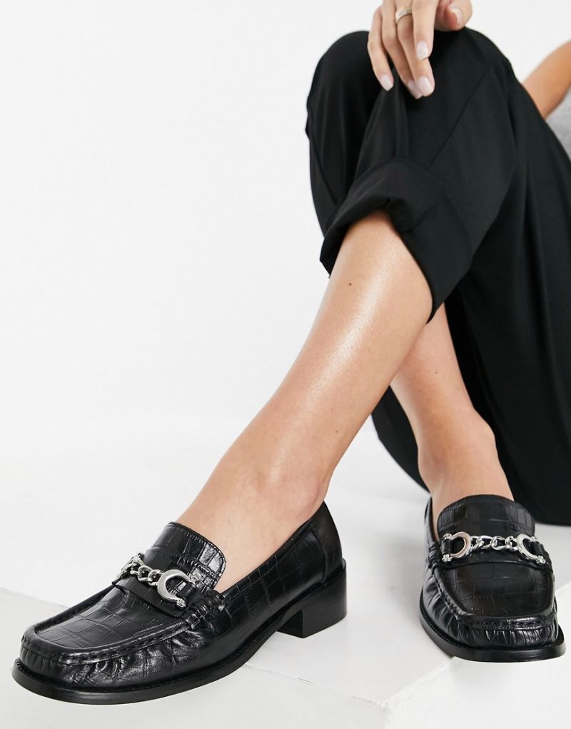 Topshop chain detail loafers in black
