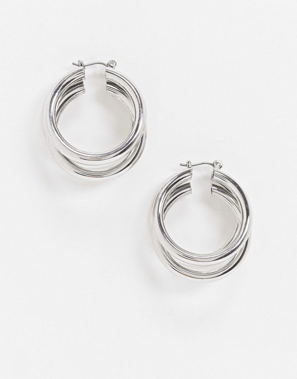 Topshop chunky triple hoop earrings in silver