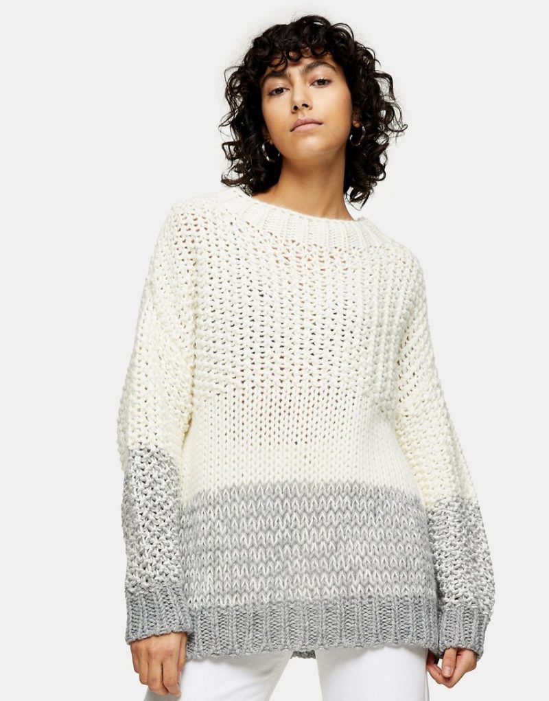 Topshop contrast panel sweater in white & gray-Multi