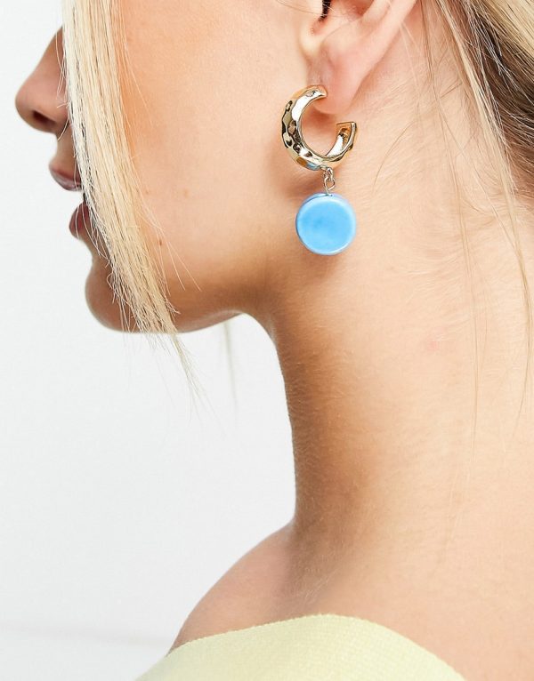 Topshop drop hoop earrings with turquoise resin in gold