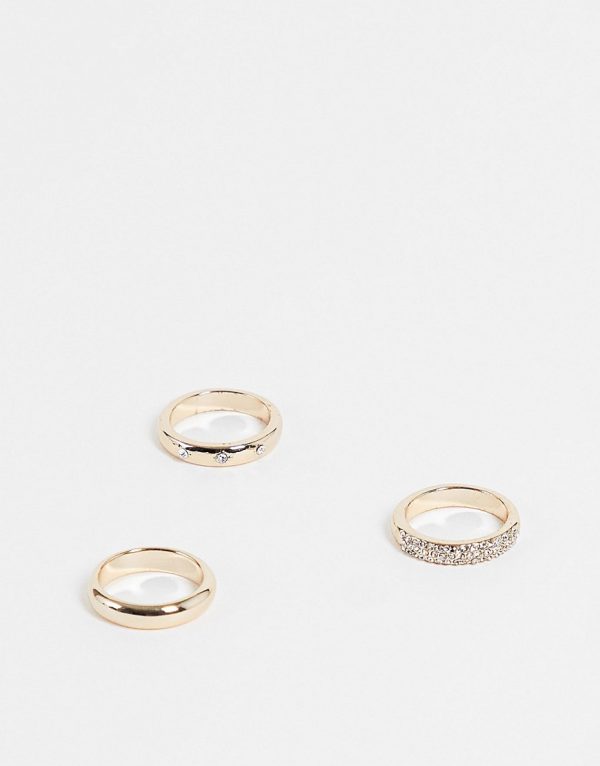 Topshop etched star and pave rings 3 x multipack in gold