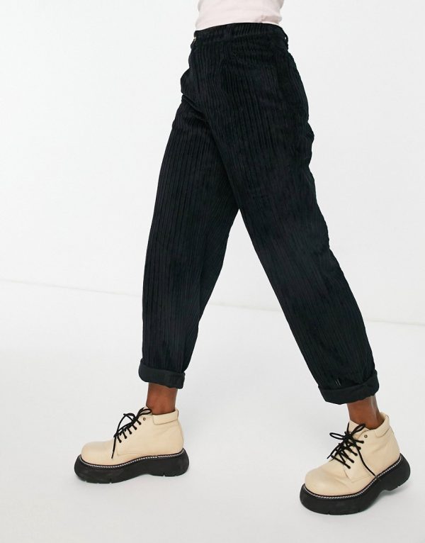 Topshop high waisted cord peg pant in black