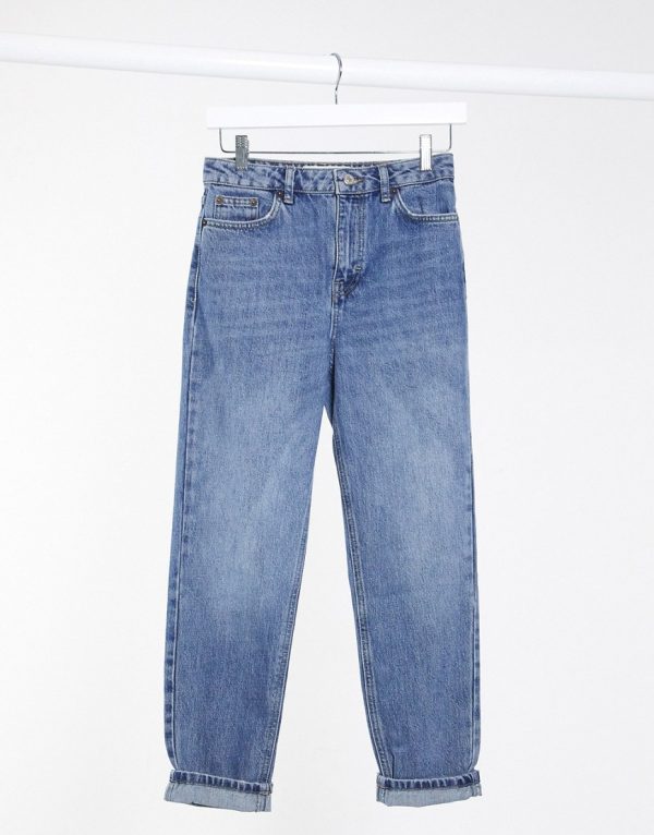 Topshop mom recycled cotton blend jeans in mid wash blue-Blues