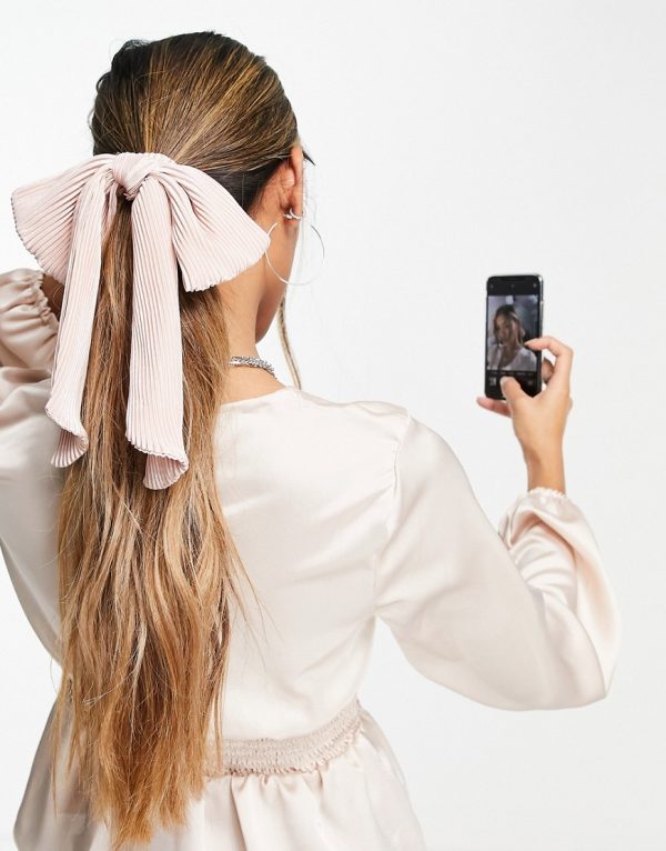 Topshop pleated bow hair scrunchie in pale pink