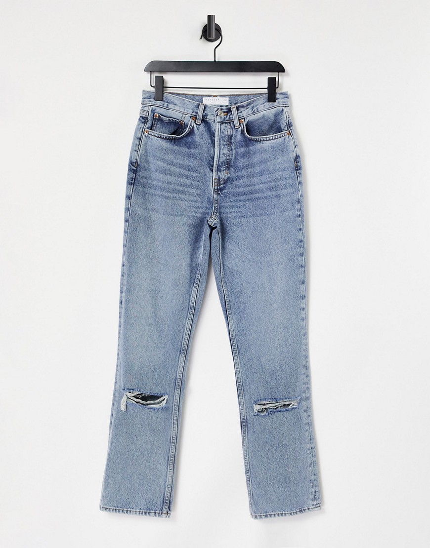Topshop recycled cotton blend dad jeans with rips in bleach-Blues ...