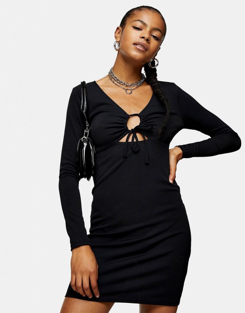 Topshop ribbed keyhole body-conscious dress in black