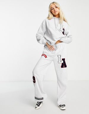 Topshop straight leg sweatpants with Los Angeles patches in gray - part of a set