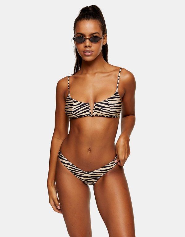 Topshop v-shaped bikini bottom in neutral zebra print
