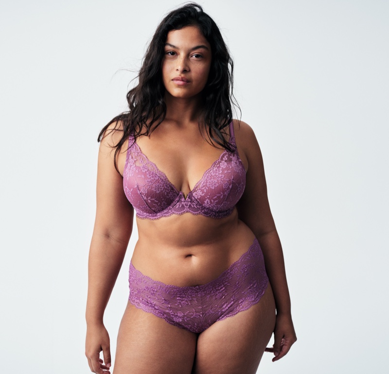 Devyn Garcia wears Victoria's Secret Love Cloud Lace Half-Pad Plunge Bra & Freedom Fit Lace Shortie.