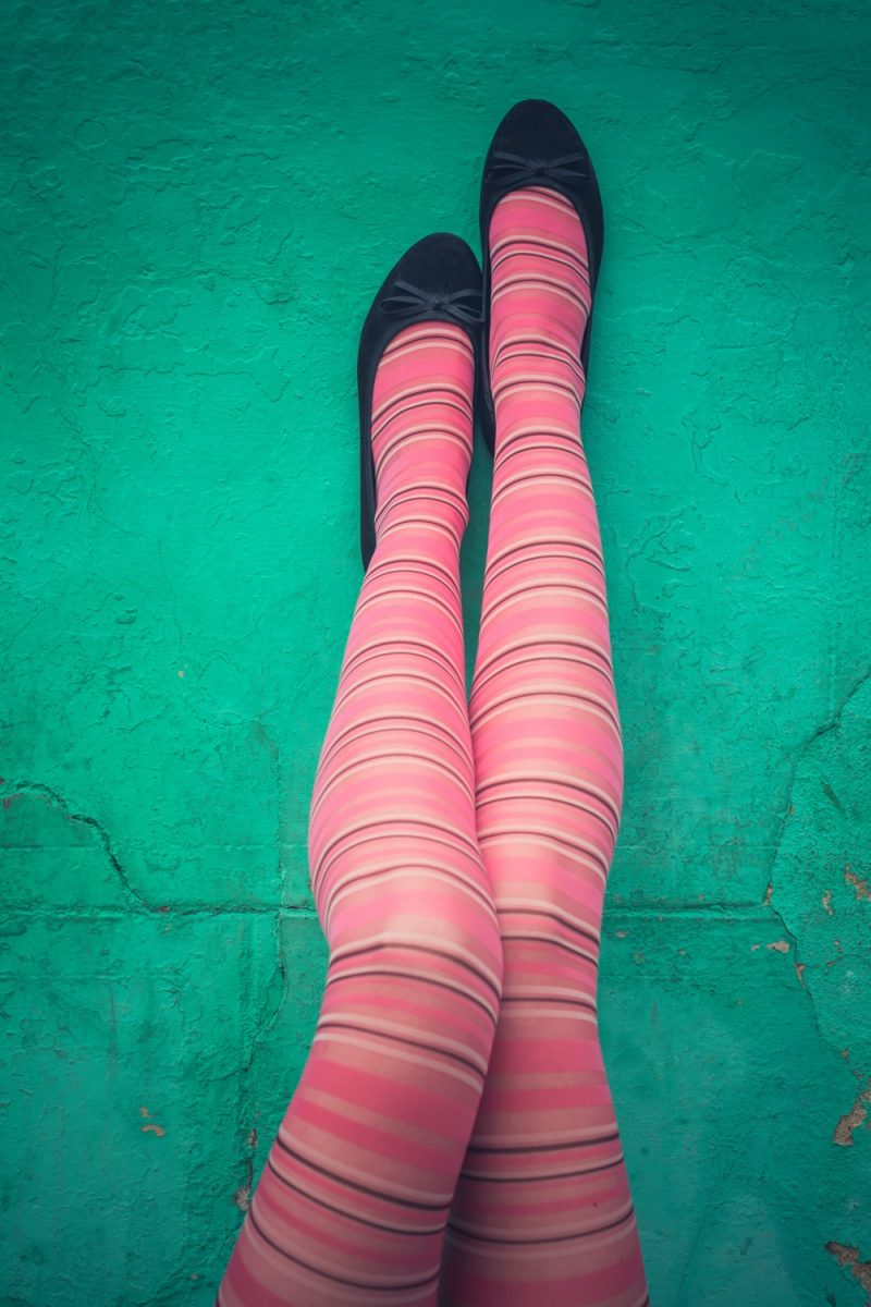 Woman Wearing Bold Tights with Flats