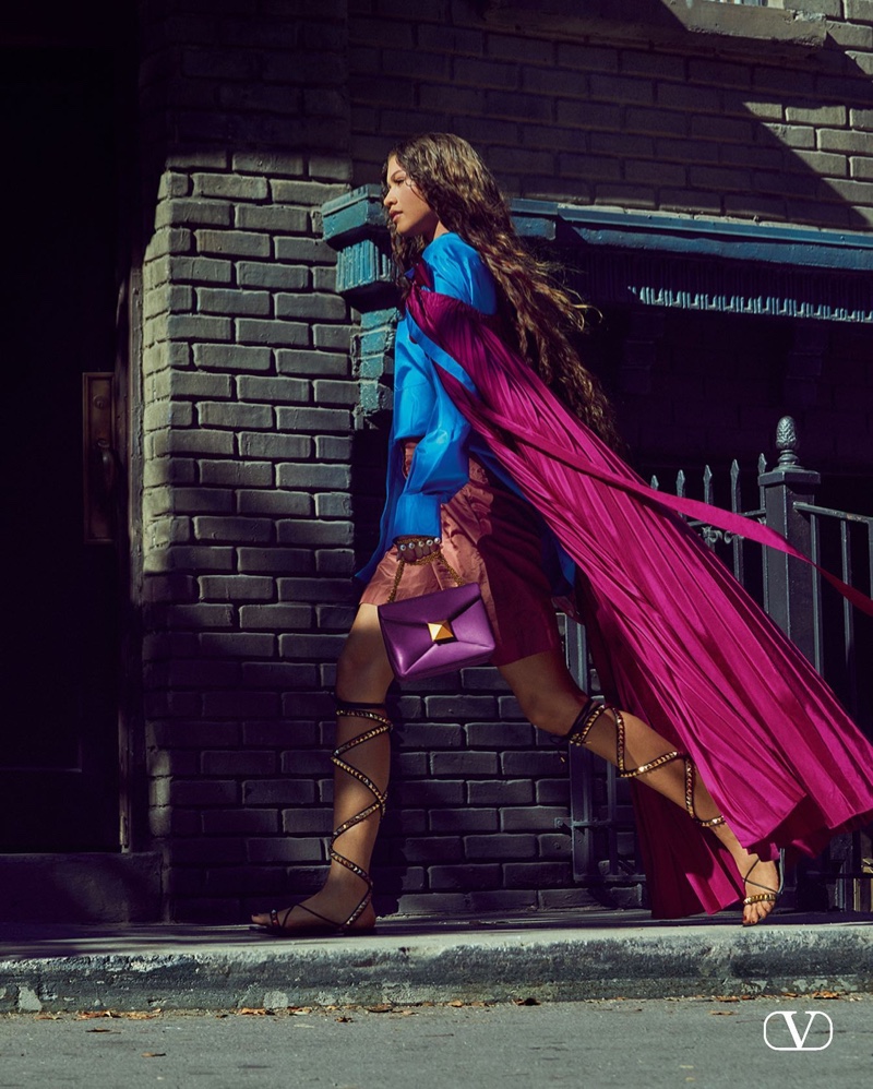 Actress Zendaya poses at Warner Bros. Studio in Los Angeles for Valentino Rendez-Vous spring 2022 campaign.