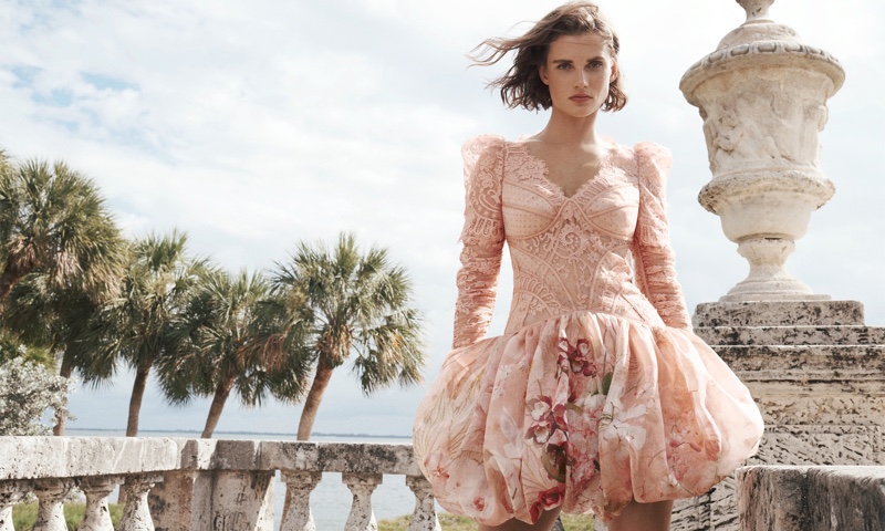 Zimmermann Dancer Lace Mini Dress in Blush Garden Floral.