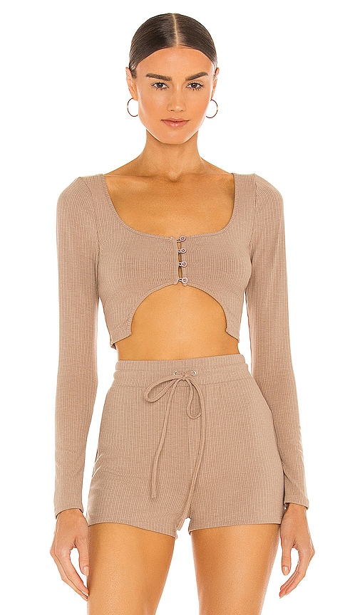 h:ours Arcelia Cropped Top in Tan. - size XL (also in L, M)
