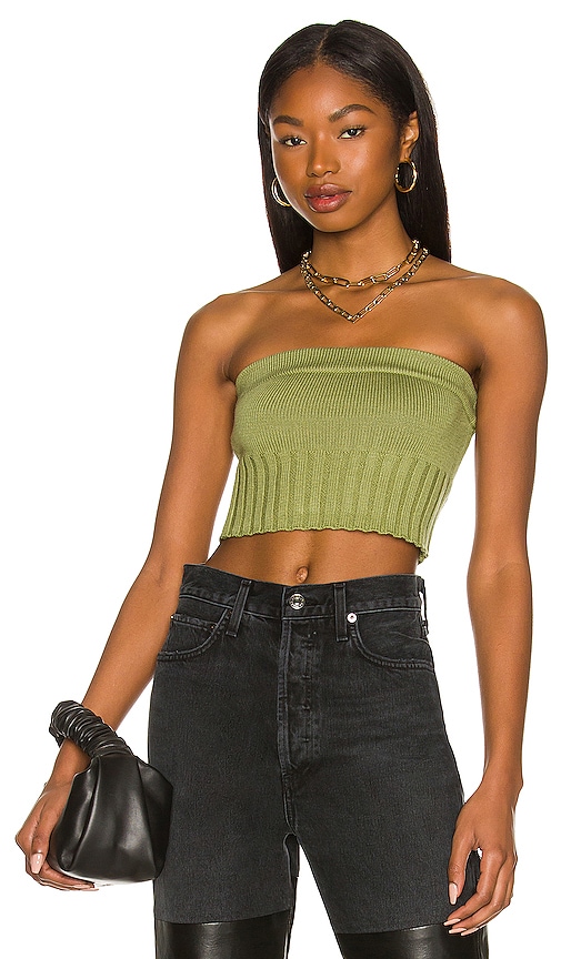 h:ours Loren Knit Tube Top in Green. - size S (also in L, M)