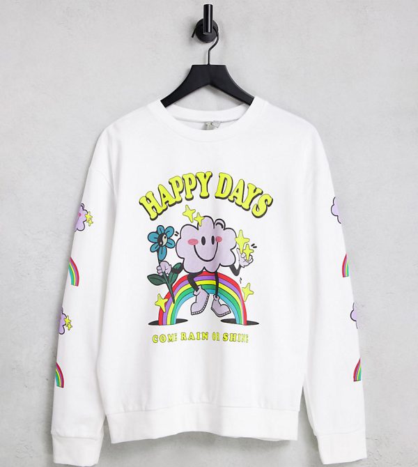 ASOS DESIGN Curve oversized sweatshirt with Happy Days print in white