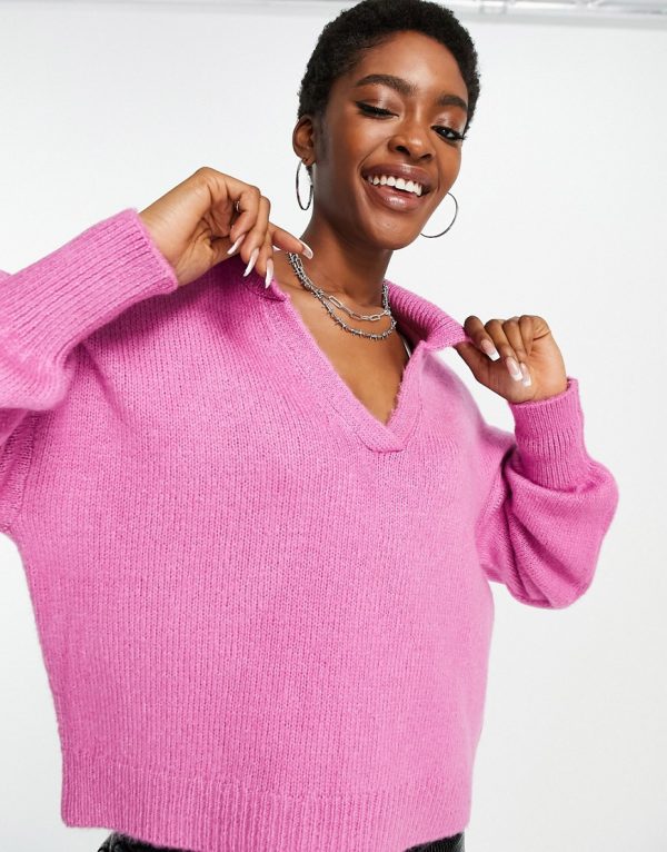 ASOS DESIGN oversized sweater with open collar in pink