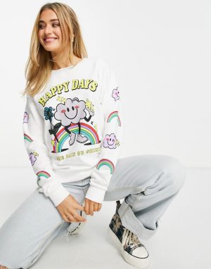 ASOS DESIGN oversized sweatshirt with Happy Days print in white