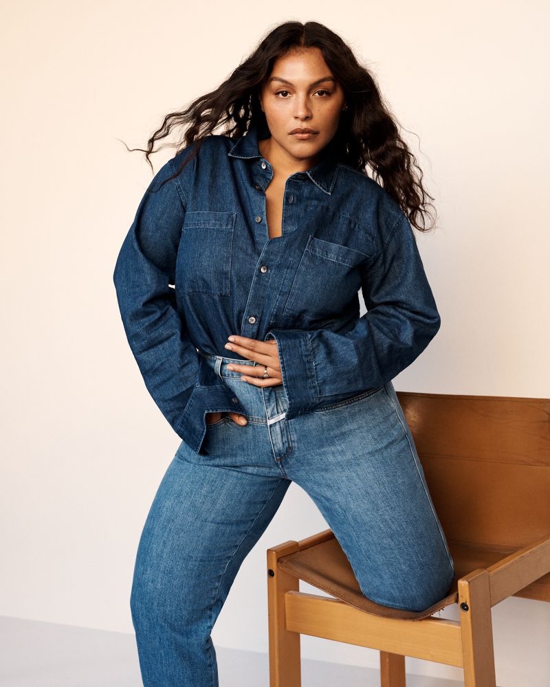Wearing double denim, Paloma Elsesser fronts Closed Denim spring-summer 2022 campaign.