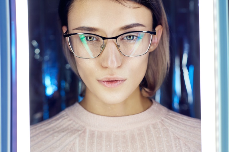 Closeup Model Reflective Eye Glasses