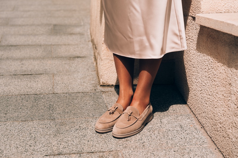 Cropped Satin Skirt Brown Loafers Woman