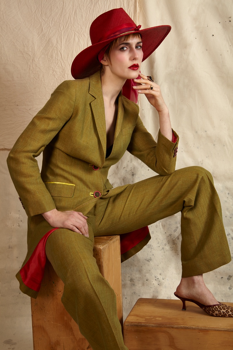 Green Pantsuit ETRO, Mule Vintage, and Head Scarf Donna Karan. Photo: Gail Hadani