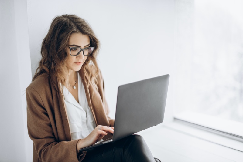 Glasses Woman Using Laptop Professional