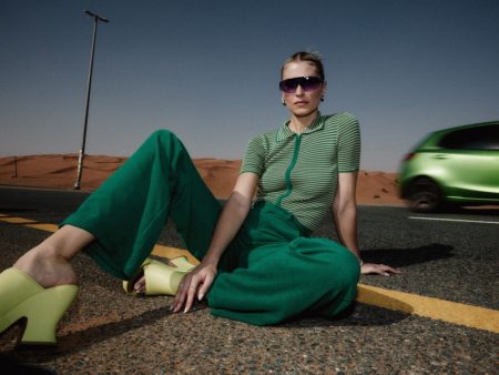 LeGer by Lena Gercke Features Relaxed Styles for Spring 2022 Collection LeGer Green Shirt Pants Platform Sandals Outfit