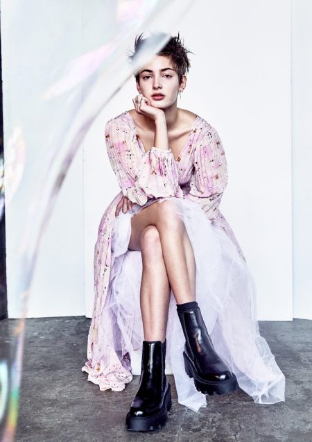 Exclusive: Lucia Ingle by Sergio Kurhajec in 'Bubble Girl' Dress Alexis, Tulle Maxi Skirt Christopher Kane, Hoop Earrings & Ring Ippolita, Threader Earring Zoe Chico Claddagh Ring Wolf & Badger & Boots Zara. Photo: Sergio Kurhajec