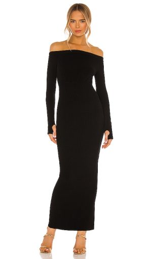 Michael Costello x REVOLVE Off Shoulder Bodycon Maxi Dress in Black. - size XS (also in S)