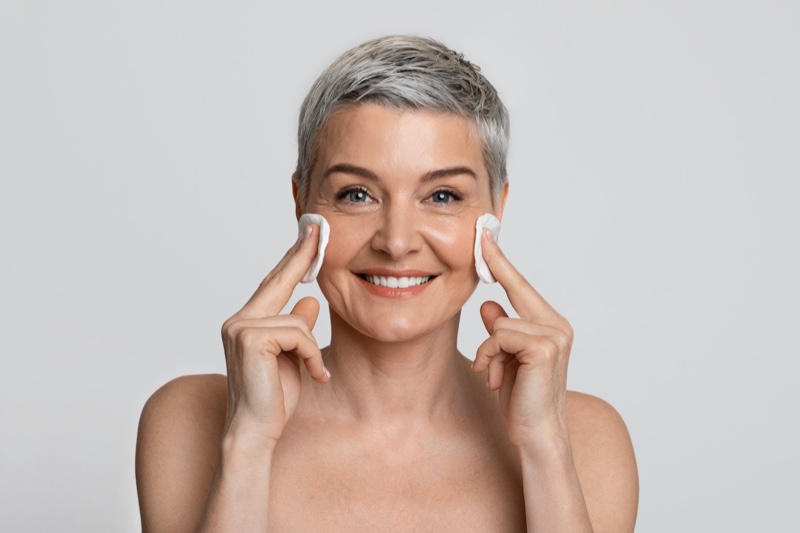 Older Woman Grey Short Hair Skincare